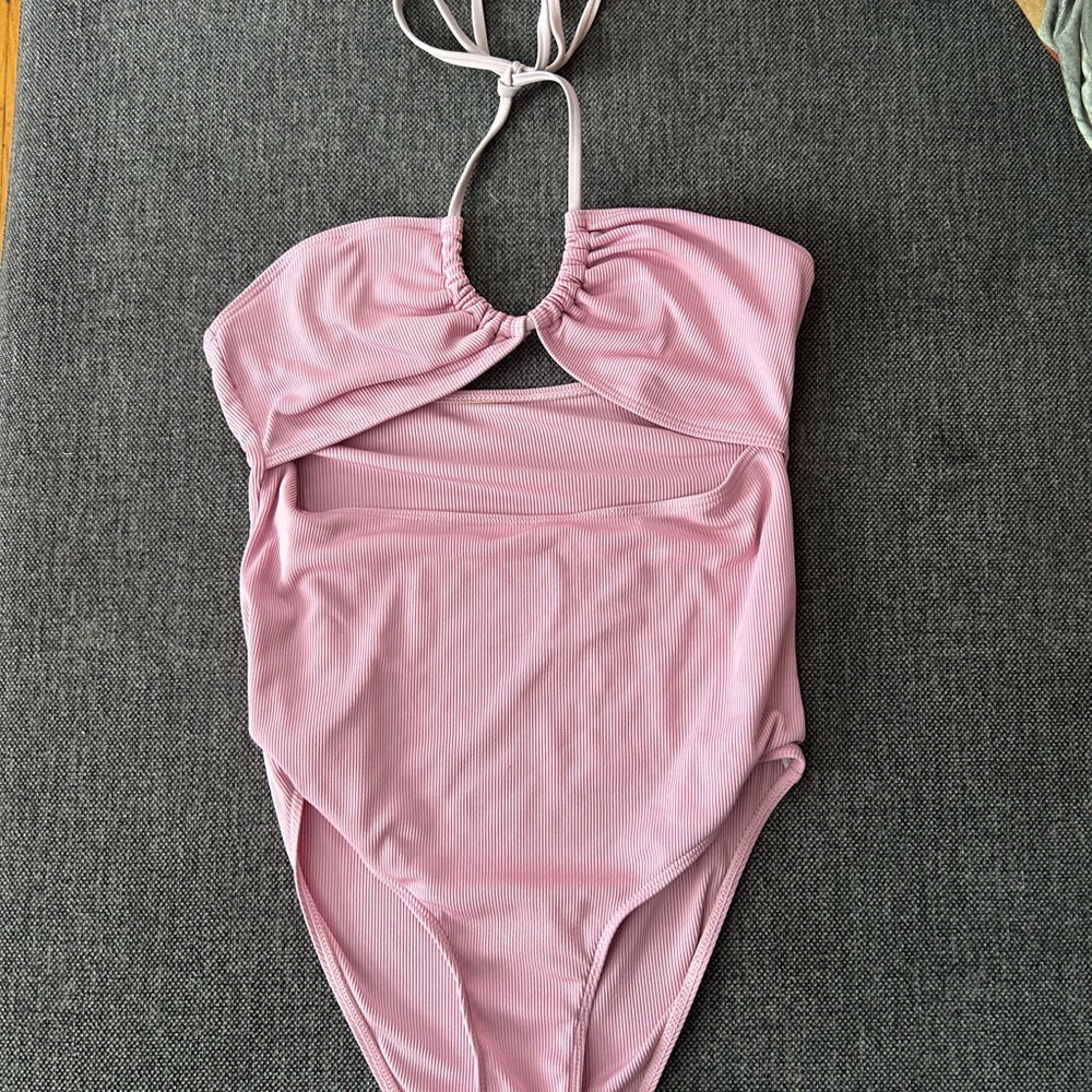 Y2K Style Spiritual Gangster Pink Shore Style One-Piece Halter with Cut-Out (M)